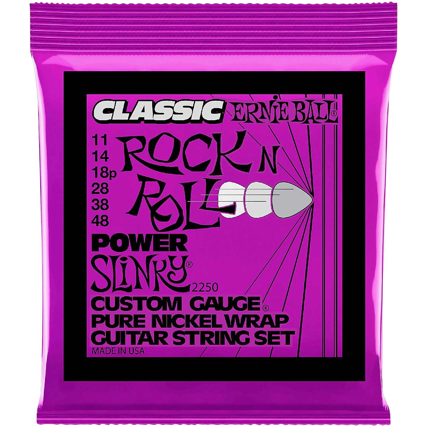 Ernie Ball P02250 Classic Pure Nickel Power Slinky Electric Guitar Strings (11-48)