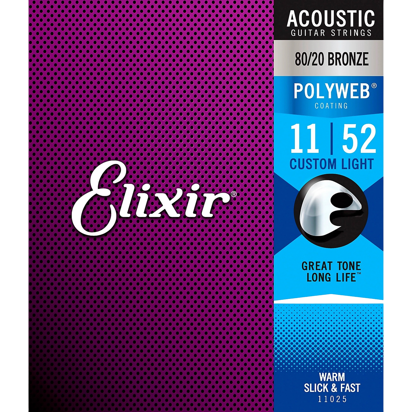 Elixir 80/20 Bronze Acoustic Guitar Strings with POLYWEB Coating, Custom Light (11-52)
