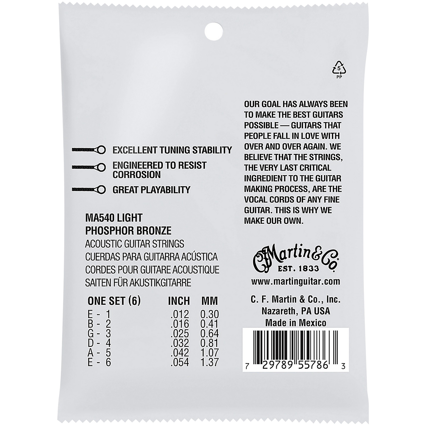 Martin MA540 SP Phosphor Bronze Light Authentic Acoustic Guitar Strings (12-54)