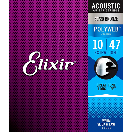 Elixir 80/20 Bronze Acoustic Guitar Strings with POLYWEB Coating, Extra Light (10-47)
