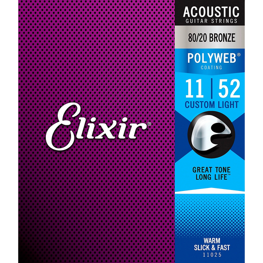 Elixir 80/20 Bronze Acoustic Guitar Strings with POLYWEB Coating, Custom Light (11-52)