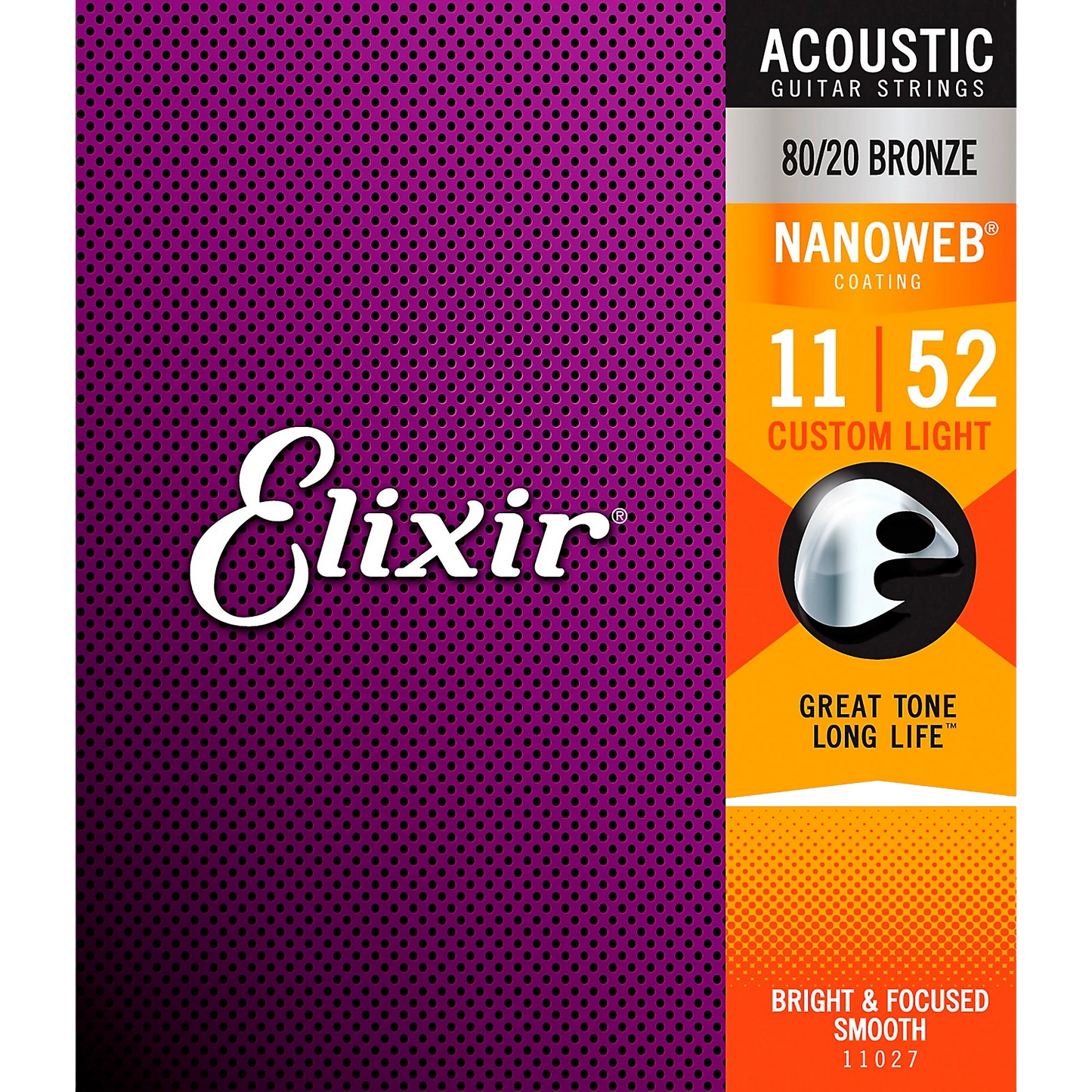 Elixir 80/20 Bronze Acoustic Guitar Strings with NANOWEB Coating, Custom Light (11-52)