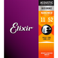 Elixir 80/20 Bronze Acoustic Guitar Strings with NANOWEB Coating, Custom Light (11-52)